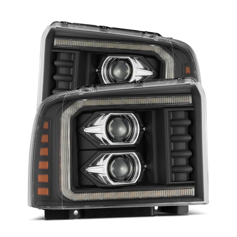 AlphaRex 05-07 Ford F250/350/450/550 Super Duty LUXX LED Proj HL Blk w/Actv Light & Seq Sig + SB DRL - 880317