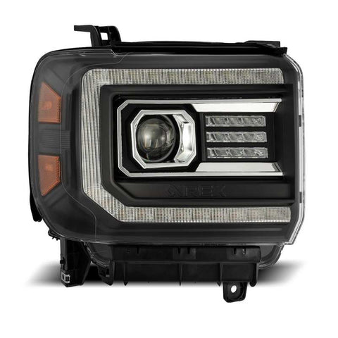 AlphaRex 14-18 GMC Sierra LUXX LED Proj Headlights Plank Style Black w/Activ Light/Seq Signal/DRL - 880615