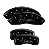 MGP 4 Caliper Covers Engraved Front & Rear Cursive/Cadillac Black finish silver ch - 35002SCADBK