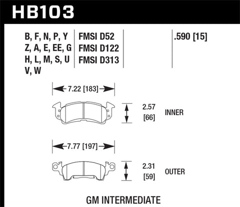 Hawk GMC / Chevy / Buick / Cadillac / DTC-50 Front Race Brake Pads - HB103V.590