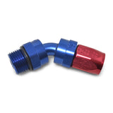 Russell Performance -10 AN Red/Blue 45 Degree Swivel Dry Sump Hose End (-8 Port 3/4in-16 Thread) - 612240