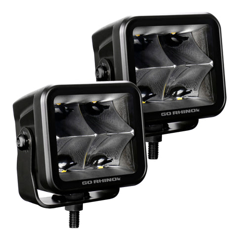 Go Rhino Xplor Blackout Series Cube LED Spot Light Kit (Surface/Threaded Stud Mnt) 3x3 - Blk (Pair) - 750400321SCS