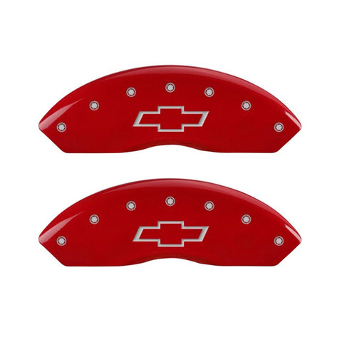 MGP 4 Caliper Covers Engraved Front & Rear Bowtie Red Finish Silver Char 2014 Chevrolet Express 2500 - 14243SBOWRD