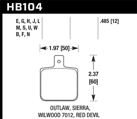 Hawk DTC-80 Wilwood DL Single Outlaw w/ 0.156in Center Hole Race Brake Pads - HB104Q.485