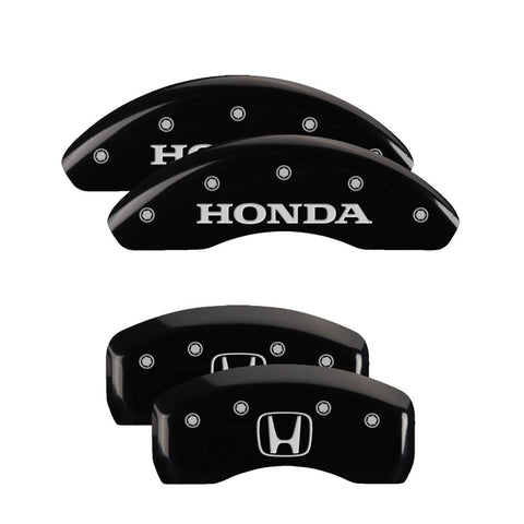 MGP 4 Caliper Covers Engraved Front Honda Engraved Rear H Logo Black finish silver ch - 20204SHOHBK