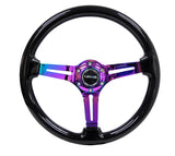 NRG Reinforced Steering Wheel (350mm / 3in. Deep) Blk Wood w/Blk Matte Spoke/Neochrome Center Mark - RST-018BK-MC