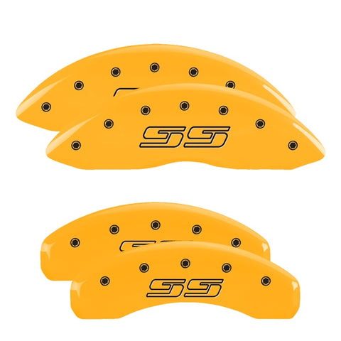 MGP 4 Caliper Covers Engraved Front & Rear Avalanche style/SS Yellow finish black ch - 14004SSS1YL