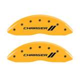 MGP 4 Caliper Covers Engraved Front & Rear With stripes/Charger Yellow finish black ch - 12088SCH1YL