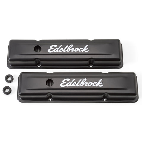 Edelbrock Valve Cover Signature Series Chevrolet 1959-1986 262-400 CI V8 Low Black - 4443