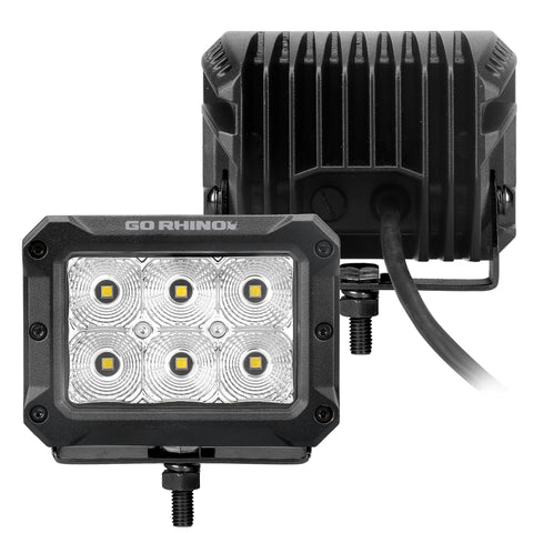 Go Rhino Xplor Bright Series Rectangle LED Flood Light Kit (Surface/Thread Std Mnt) 4x3 - Blk (Pair) - 753003023FBS