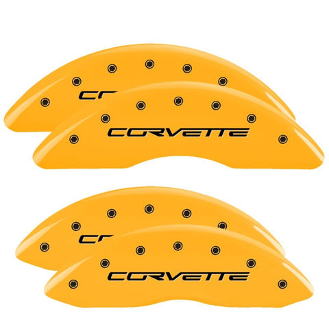 MGP 4 Caliper Covers Engraved Front & Rear C6/Corvette Yellow finish black ch - 13083SCV6YL