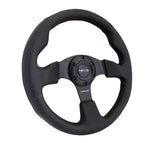 NRG Reinforced Steering Wheel (320mm) Black Leather w/Black Stitching - RST-012R