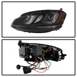 Spyder Volkswagen Golf VII 14-16 Projector Headlights DRL LED Blk Stripe Blk PRO-YD-VG15-BLK-DRL-BK - 5080578