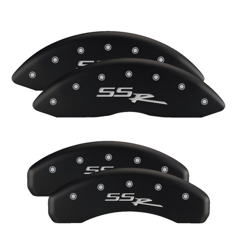 MGP 4 Caliper Covers Engraved Front & Rear Cursive/Charger Black finish silver ch - 12181SCHSBK