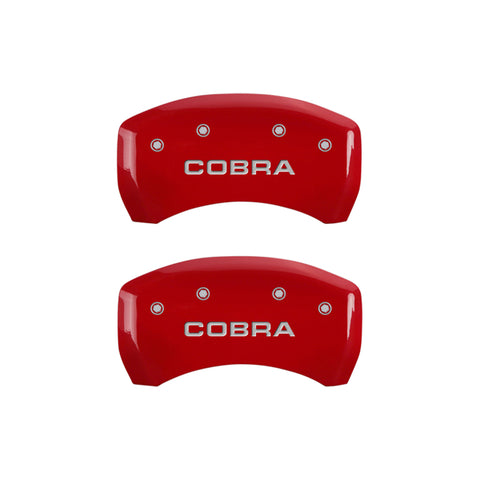 MGP 4 Caliper Covers Engraved Front & Rear Cobra Red finish silver ch - 10197SCOBRD