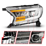 ANZO 19-23 Ford Ranger Full LED Projector Headlights w/ Initiation & Sequential - Chrome - 111614