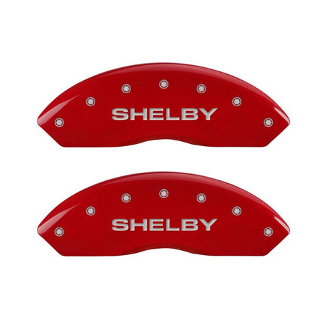 MGP 4 Caliper Covers Engraved Front Shelby Engraved Rear Tiffany Snake Red finish silver ch - 10017SSBYRD