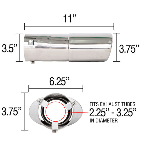 Spectre Exhaust Tip Bolt-On / Oval (Fits 2.25in to 3.25in Piping) - 25105