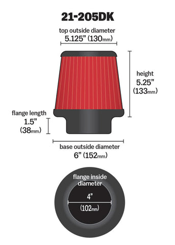 AEM 4 inch Short Neck 5 inch Element Filter Replacement - 21-205DK