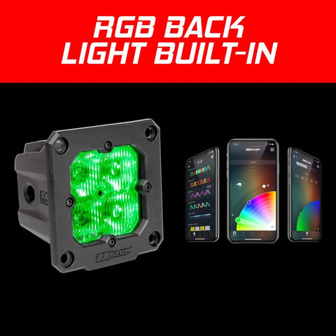 XK Glow Flush Mount XKchrome 20w LED Cube Light w/ RGB Accent Light Kit w/ Cntrlr- Driving Beam 2pc - XK065002-D-KIT