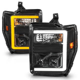 ANZO 08-10 Ford F-250 - F-550 Super Duty Projector Headlights w/ Light Bar Switchback Black Housing - 111586