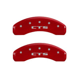 MGP 4 Caliper Covers Engraved Front Cursive/Cadillac Engraved Rear CTS Red finish silver ch - 35011SCTSRD