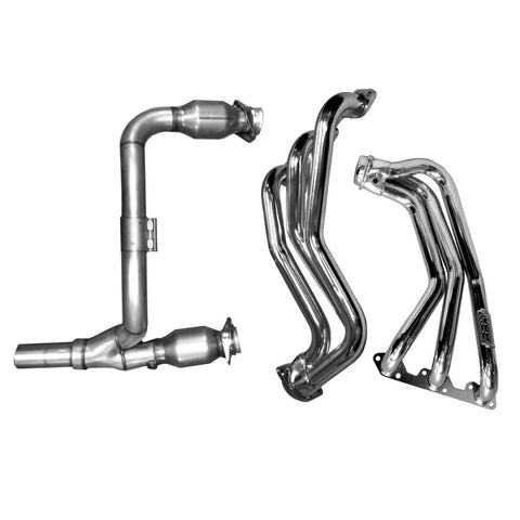 BBK 07-11 Jeep 3.8 V6 Long Tube Exhaust Headers And Y Pipe And Converters - 1-5/8 Chrome - 4050