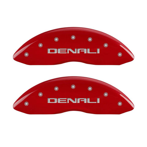 MGP 4 Caliper Covers Engraved Front & Rear Denali Red finish silver ch - 34009SDNLRD