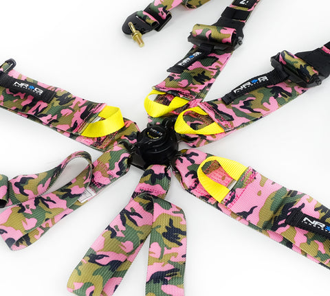 NRG FIA 6pt 2in. Shoulder Belt for HANS Device/ Rotary Cam Lock Buckle/ 3in. Waist Belt - Pink Camo - SBH-HRS6PCPKCAMO