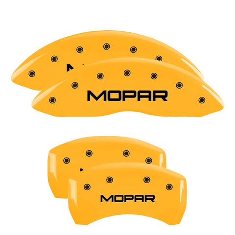 MGP 4 Caliper Covers Engraved Front & Rear Mopar Yellow Finish Black Char 2017 Chrysler Pacifica - 32025SMOPYL