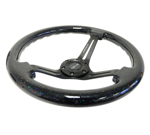 NRG Reinforced Steering Wheel (350mm / 3in. Deep) Black Multi Color Flake Wood w/ Black Matte Center - RST-018BSB-BK