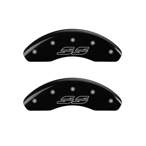 MGP 4 Caliper Covers Engraved Front & Rear Impala style/SS Black finish silver ch - 14223SSS2BK