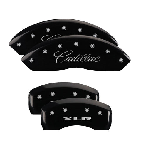 MGP 4 Caliper Covers Engraved Front Cursive/Cadillac Engraved Rear XLR Black finish silver ch - 35010SXLRBK