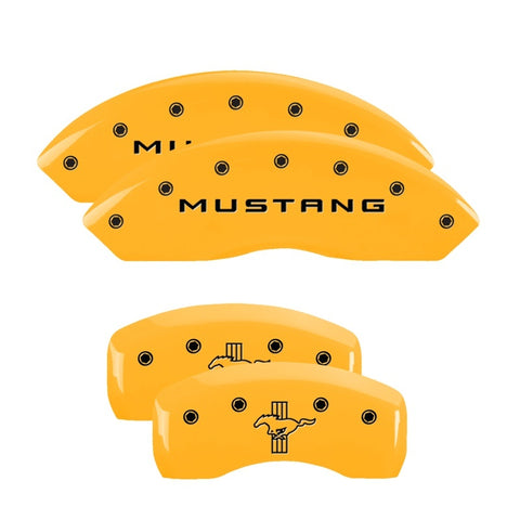 MGP 4 Caliper Covers Engraved Front Mustang Rear Bar & Pony Yellow Finish Blk Char 2004 Ford Mustang - 10017SMBPYL