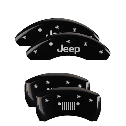 MGP 4 Caliper Covers Engraved Front JEEP Engraved Rear JEEP Grill logo Black finish silver ch - 42007SJPLBK