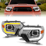 ANZO 12-15 Toyota Tacoma Projector Headlights - w/ Light Bar Switchback Chrome Housing - 111557