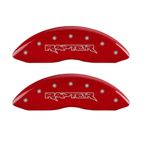 MGP 4 Caliper Covers Engraved Front & Rear Raptor Red finish silver ch - 10219SRPTRD