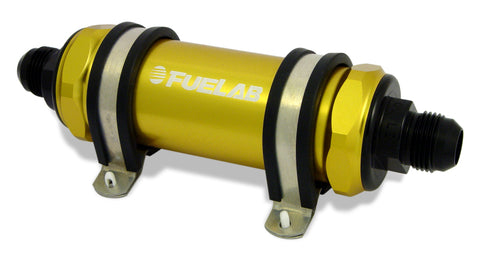 Fuelab 828 In-Line Fuel Filter Long -6AN In/Out 100 Micron Stainless - Gold - 82821-5