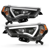 ANZO 14-18 Toyota 4 Runner Plank Style Projector Headlights Black w/ Amber - 111416