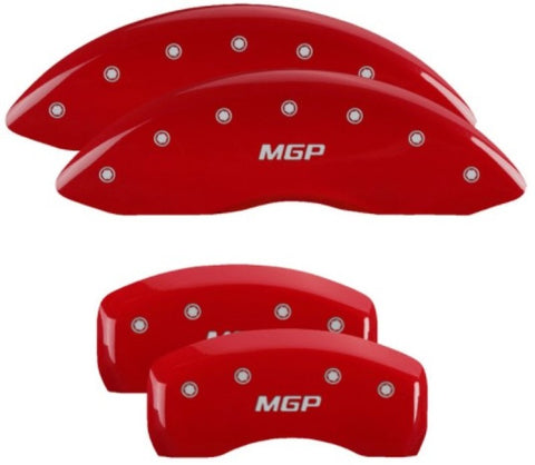 MGP 4 Caliper Covers Engraved Front & Rear MGP Red Finish Silver Char 2019 Lincoln Nautilus - 36027SMGPRD