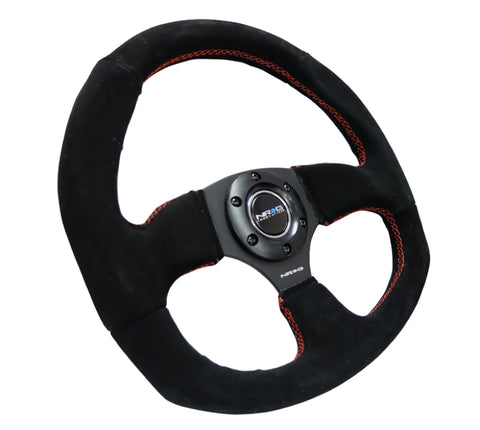 NRG Reinforced Steering Wheel (320mm Horizontal / 330mm Vertical) Suede w/Red Stitch - RST-009S-RS