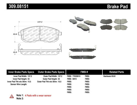 StopTech Performance 02-04 Infiniti I30/I35 / 02-06 Nissan Altima Front Brake Pads - 309.08151