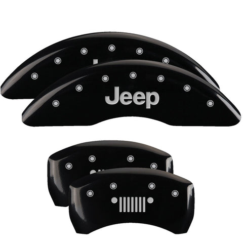 MGP 4 Caliper Covers Engraved Front JEEP Engraved Rear JEEP Grill logo Black finish silver ch - 42012SJPLBK