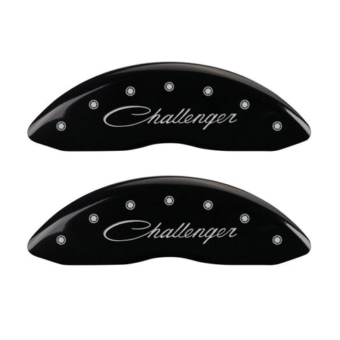 MGP 4 Caliper Covers Engraved Front & Rear Cursive/Challenger Black finish silver ch - 12001SCLSBK