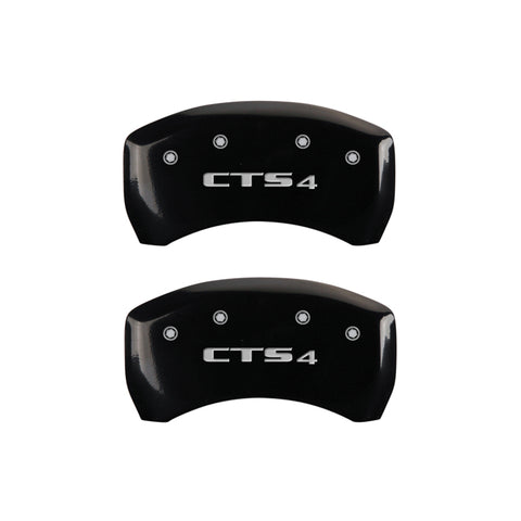 MGP 4 Caliper Covers Engraved Front Cursive/Cadillac Engraved Rear CTS4 Black finish silver ch - 35020SCT4BK