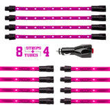 XK Glow Strip Single Color Underglow LED Accent Light Car/Truck Kit Pink - 8x24In Tube Car + 4x8In - XK041005-P