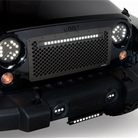 Putco 07-18 Jeep Wrangler Anodized Alum Lighted Boss Grille w/ 20in Luminix Light Bar (Cut to Fit) - 270524BL