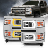 ANZO 14-15 Chevrolet Silverado 1500 Projector Headlights w/ Plank Style Switchback Chrome w/ Amber - 111413