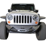 DV8 Offroad 07-18 Jeep Wrangler JK/JL Steel Stubby Front Bumper w/ Light Bracket & Winch Plate - FBSHTB-24