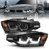 ANZO 2012-2015 BMW 3 Series Projector Headlights w/ U-Bar Black - 121504